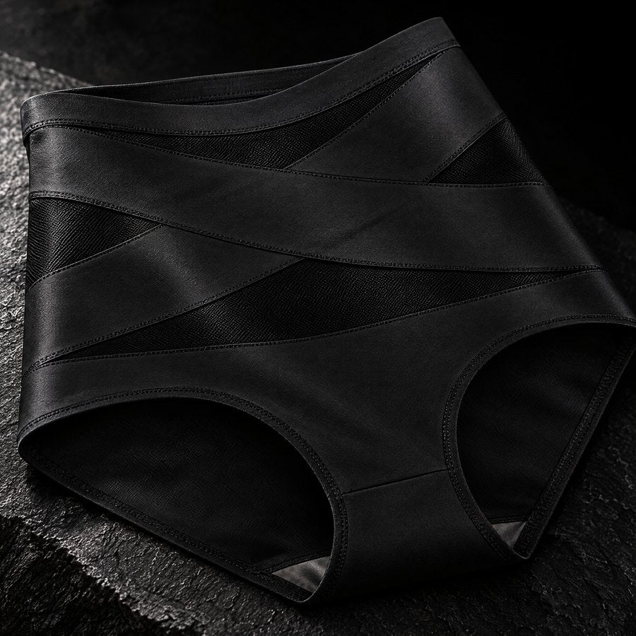 Close-up of the crisscross bands on the black Sculpt Brief