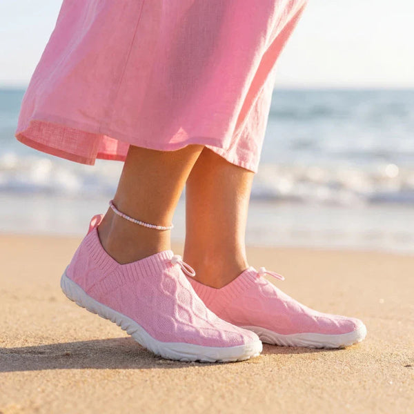A beach walk in the pink pair