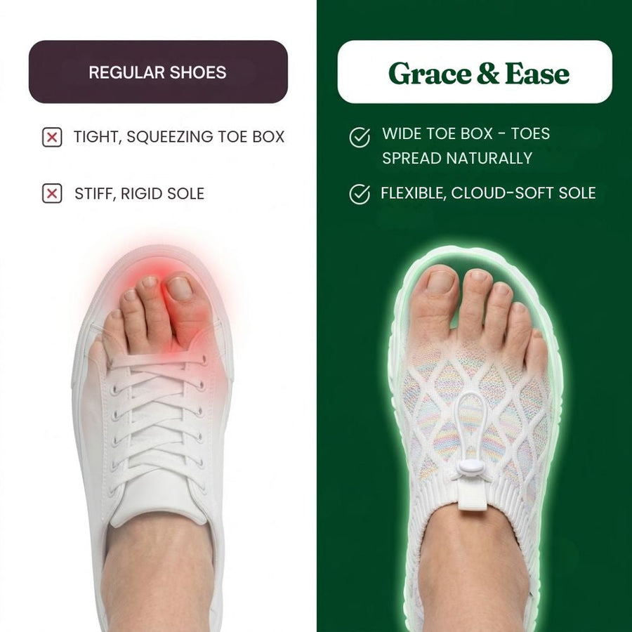 Regular narrow shoes squeeze the toes — the wide toe box lets them spread naturally